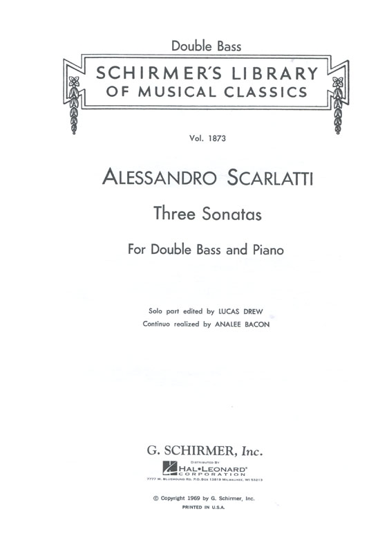 A. Scarlatti【Three Sonatas】for Double Bass and Piano