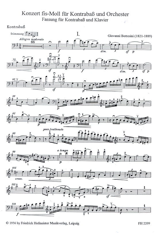 Giovanni Bottesini【Konzert fis Moll】für Kontrabaß und Orchester / Fassung für Kontrabaß und Klavier