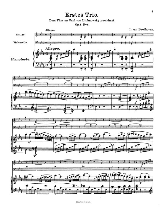 Beethohven【Trio No. 1 - Op. 1, No. 1  in E♭ Major】for Piano , Violin and Cello