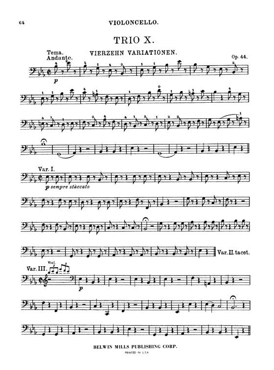 Beethoven【Trio No. 10 - 14 Variations , Op. 44 In E♭ Major】for Piano , Violin and Cello