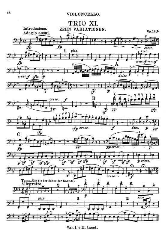 Beethoven【Trio No. 11 , Opus 121a  In G Major】for Piano , Violin and Cello