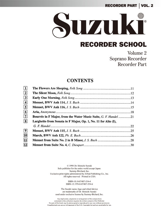 Suzuki Recorder School Volume【2】Soprano Recorder , Recorder Part