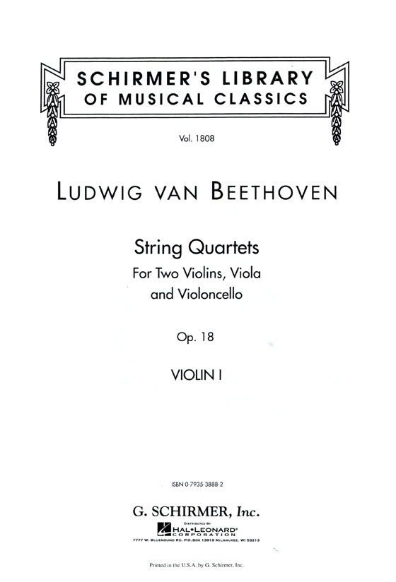 Beethoven【String Quartets Op. 18】for Two Violins , Viola and Violoncello