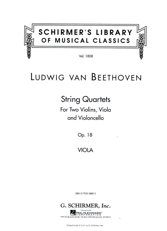 Beethoven【String Quartets Op. 18】for Two Violins , Viola and Violoncello