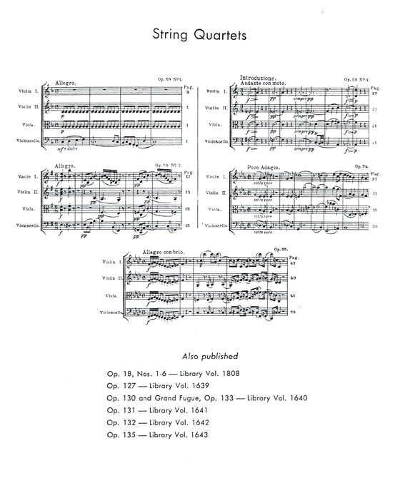 Ludwig Van Beethoven【String Quartets】Opus 59 , 74 , 95 Set of Parts Ludwig Van Beethoven【String Quartets】Opus 59 , 74 , 95 Set of Parts