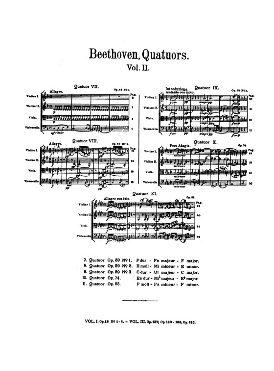 Beethoven【String Quartets , Volume Ⅱ】Op. 59 , Nos. 1- 3 , Op. 74 , Op. 95 for Two Violins , Viola and Violoncello Beethoven【String Quartets , Volume Ⅱ】Op. 59 , Nos. 1- 3 , Op. 74 , Op. 95 for Two Violins , Viola and Violoncello