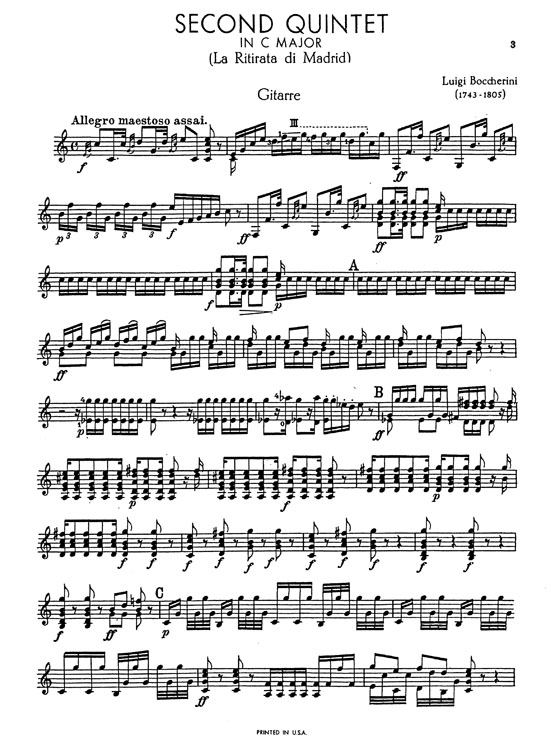 Boccherini【Quintet No. 2 In C Major】for Two Violins , Viola , Cello and Guitar