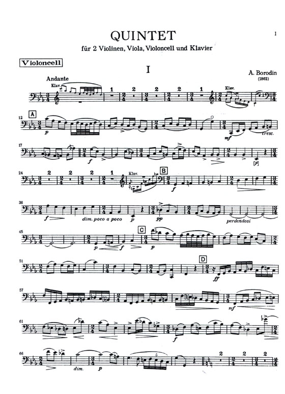 Borodin【Quintet in C Minor】for Two Violins , Viola , Cello and Piano 