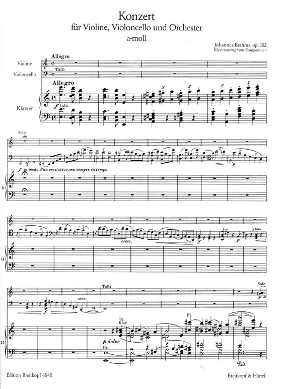 Brahms Konzert für Violine , Violoncello und Orchester a-moll , Op. 102