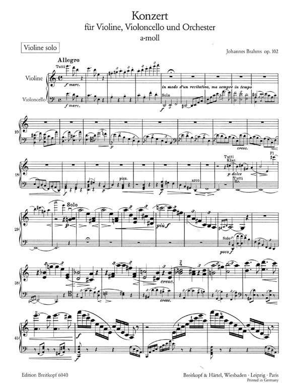 Brahms Konzert für Violine , Violoncello und Orchester a-moll , Op. 102