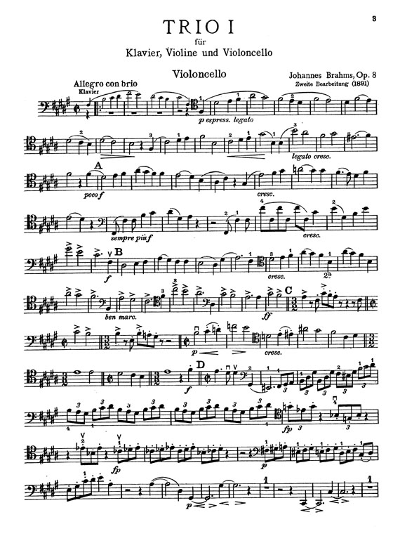 Brahms【Trio No.1 in B Major , Opus 8】for Piano , Violin and Cello