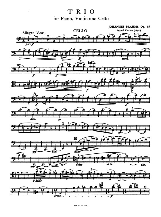 Brahms【Trio No. 2 in C Major , Opus 87】Second Version (1891) for Piano , Violin and Cello (G. Schumann) Brahms【Trio No. 2 in C Major , Opus 87】Second Version (1891) for Piano , Violin and Cello (G. Schumann)