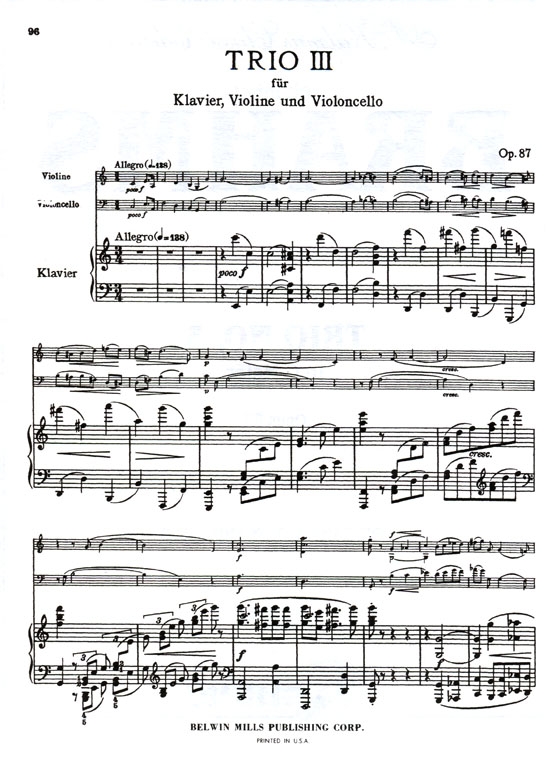 Brahms【Trio No. 3 in C Major , Opus 87】for Piano , Violin and Cello Brahms【Trio No. 3 in C Major , Opus 87】for Piano , Violin and Cello