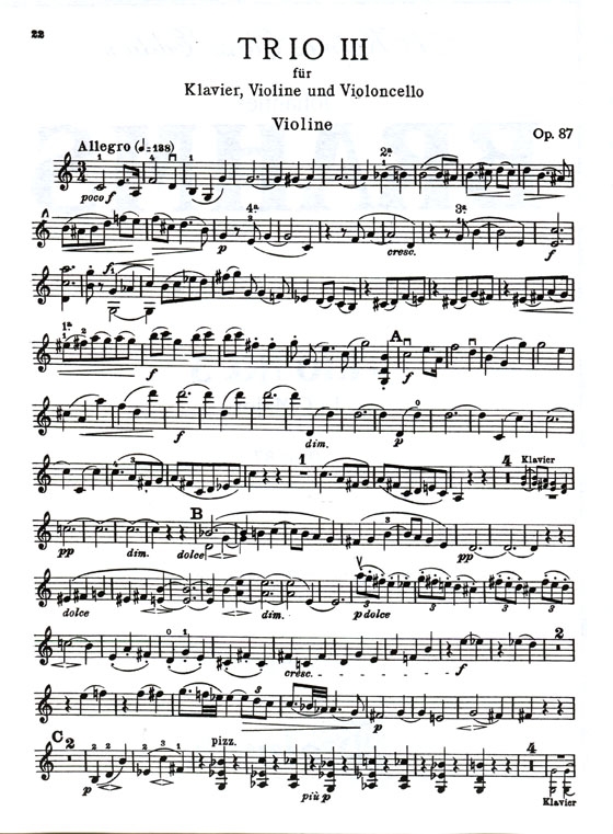 Brahms【Trio No. 3 in C Major , Opus 87】for Piano , Violin and Cello Brahms【Trio No. 3 in C Major , Opus 87】for Piano , Violin and Cello