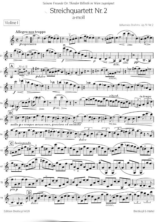 Johannes Brahms【Streichquartett】Nr. 2 a-moll Op. 51, No.2