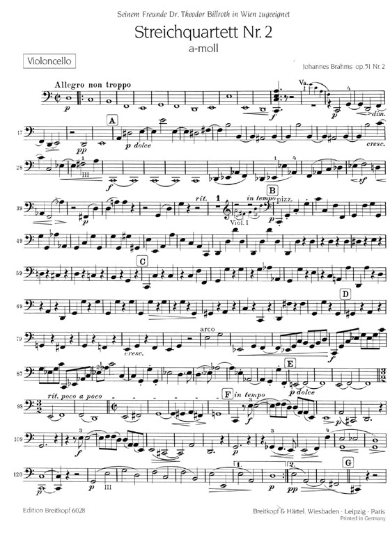 Johannes Brahms【Streichquartett】Nr. 2 a-moll Op. 51, No.2