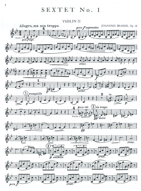 Brahms【Sextet No. 1 in Bb Major , Opus 18】for Two Violins , Two Violas and Two Cellos Brahms【Sextet No. 1 in Bb Major , Opus 18】for Two Violins , Two Violas and Two Cellos