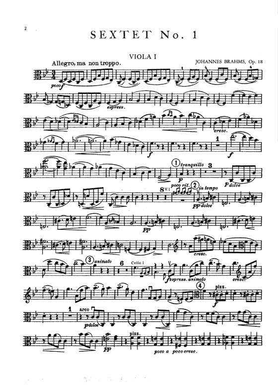 Brahms【Sextet No. 1 in Bb Major , Opus 18】for Two Violins , Two Violas and Two Cellos Brahms【Sextet No. 1 in Bb Major , Opus 18】for Two Violins , Two Violas and Two Cellos