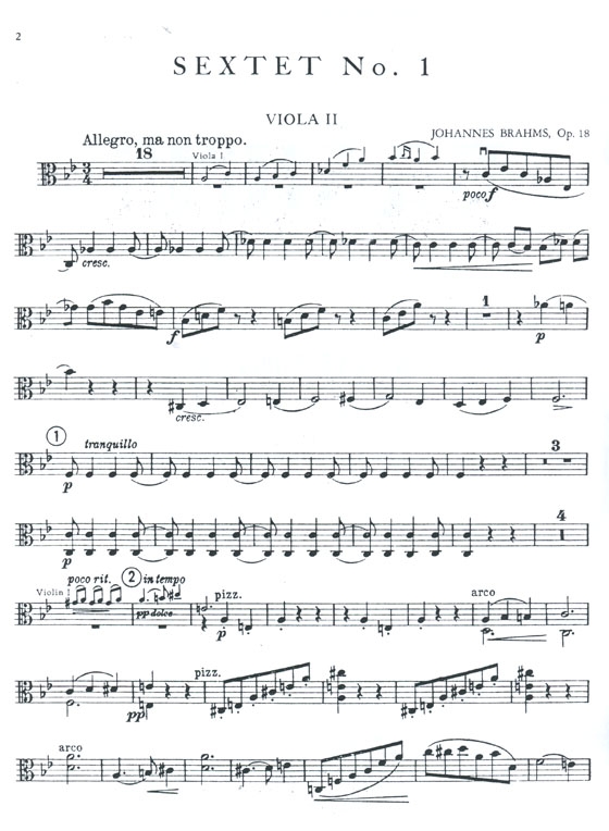 Brahms【Sextet No. 1 in Bb Major , Opus 18】for Two Violins , Two Violas and Two Cellos Brahms【Sextet No. 1 in Bb Major , Opus 18】for Two Violins , Two Violas and Two Cellos