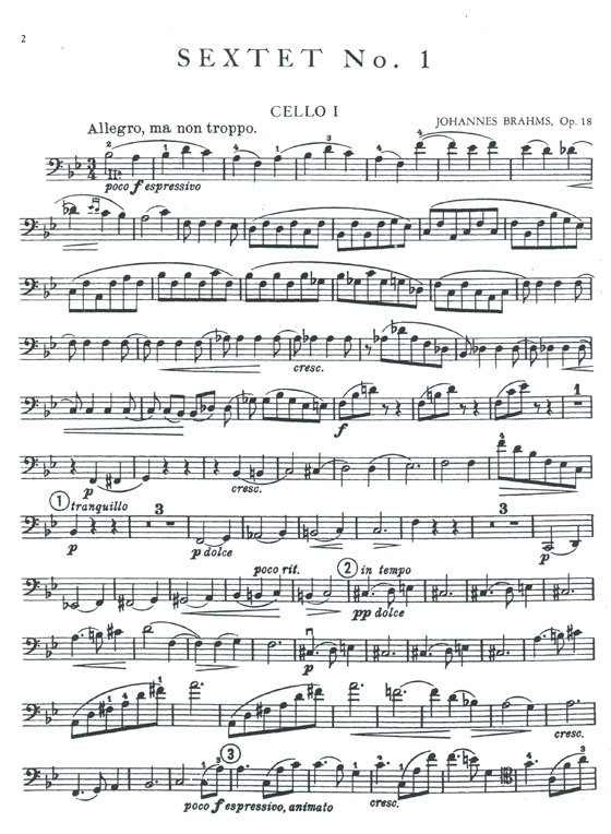 Brahms【Sextet No. 1 in Bb Major , Opus 18】for Two Violins , Two Violas and Two Cellos Brahms【Sextet No. 1 in Bb Major , Opus 18】for Two Violins , Two Violas and Two Cellos