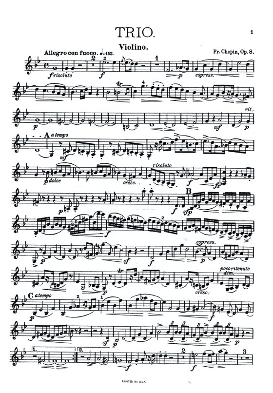 Chopin【Trio in G Minor】for Piano , Violin and Cello , Opus 8
