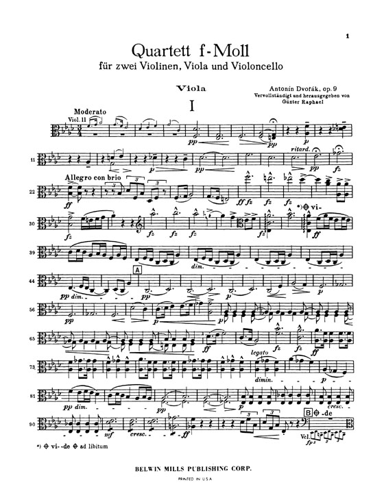 Dvorák【String Quartet in F Minor】for Two Violins , Viola and Cello , Opus 9 Dvorák【String Quartet in F Minor】for Two Violins , Viola and Cello , Opus 9