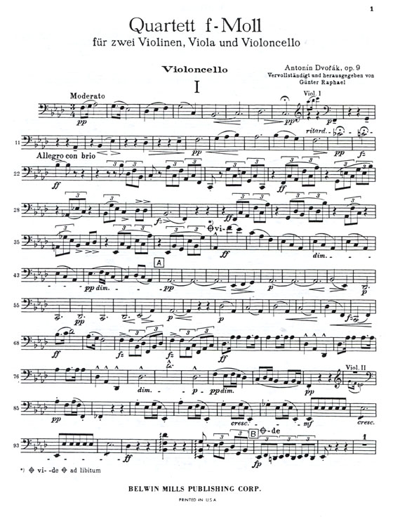 Dvorák【String Quartet in F Minor】for Two Violins , Viola and Cello , Opus 9 Dvorák【String Quartet in F Minor】for Two Violins , Viola and Cello , Opus 9
