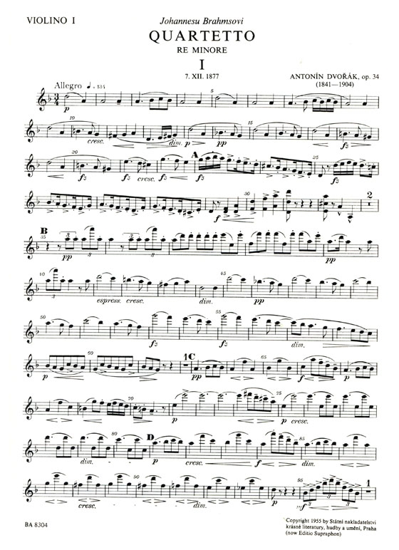 Dvorák【Streichquartett in d / String Quartet in D minor】Op. 34