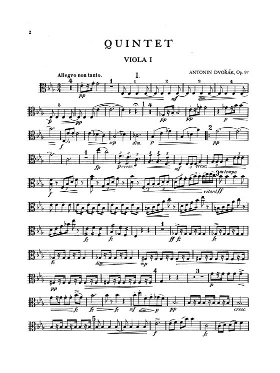 Dvorák【Quintet in E Flat Major , Opus 97】for Two Violins , Two Violas and Cello