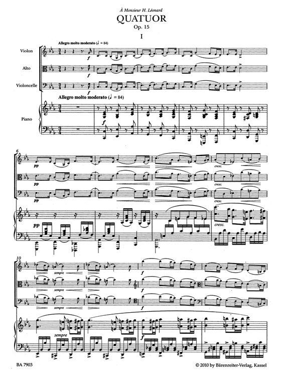 Fauré【Quatuor】pour piano , violon , alto et violoncelle en ut mineur , Op. 15
