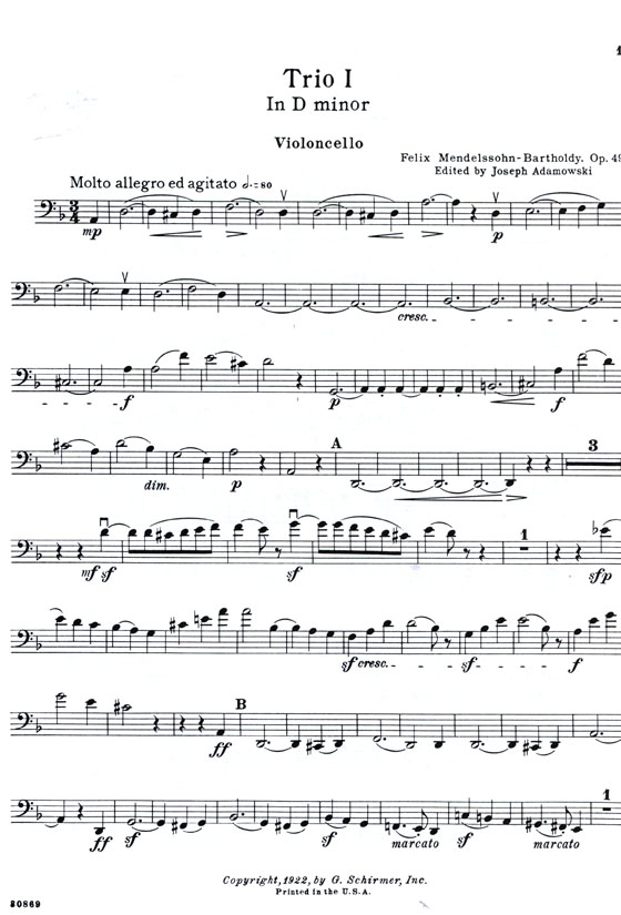 Mendelssohn【Trio in D Minor , Op. 49】for Piano , Violin and Violoncello Mendelssohn【Trio in D Minor , Op. 49】for Piano , Violin and Violoncello