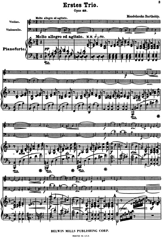Mendelssohn【Trio No. 1 in D Minor , Opus 49】for Violin , Cello and Piano Mendelssohn【Trio No. 1 in D Minor , Opus 49】for Violin , Cello and Piano