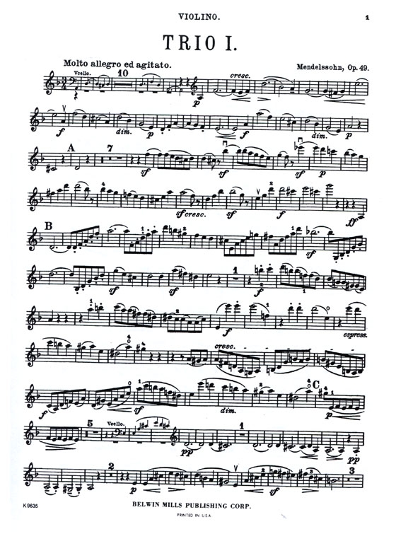Mendelssohn【Trio No. 1 in D Minor , Opus 49】for Violin , Cello and Piano Mendelssohn【Trio No. 1 in D Minor , Opus 49】for Violin , Cello and Piano