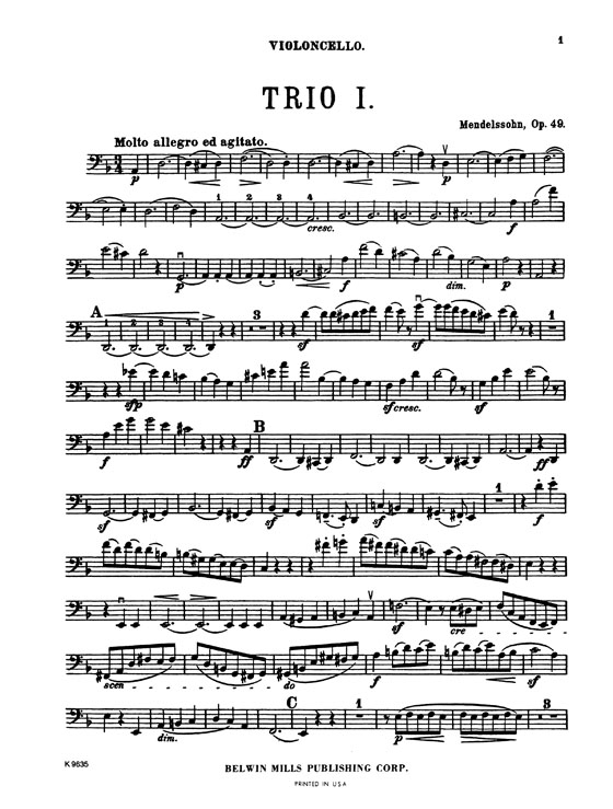 Mendelssohn【Trio No. 1 in D Minor , Opus 49】for Violin , Cello and Piano Mendelssohn【Trio No. 1 in D Minor , Opus 49】for Violin , Cello and Piano
