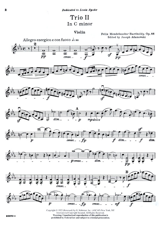 Mendelssohn【Trio in C Minor , Op. 66】for Piano , Violin and Violoncello Mendelssohn【Trio in C Minor , Op. 66】for Piano , Violin and Violoncello