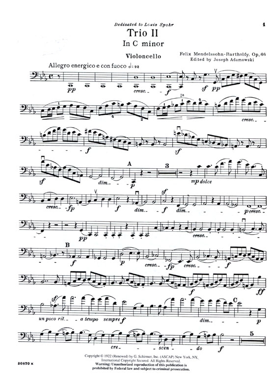 Mendelssohn【Trio in C Minor , Op. 66】for Piano , Violin and Violoncello Mendelssohn【Trio in C Minor , Op. 66】for Piano , Violin and Violoncello