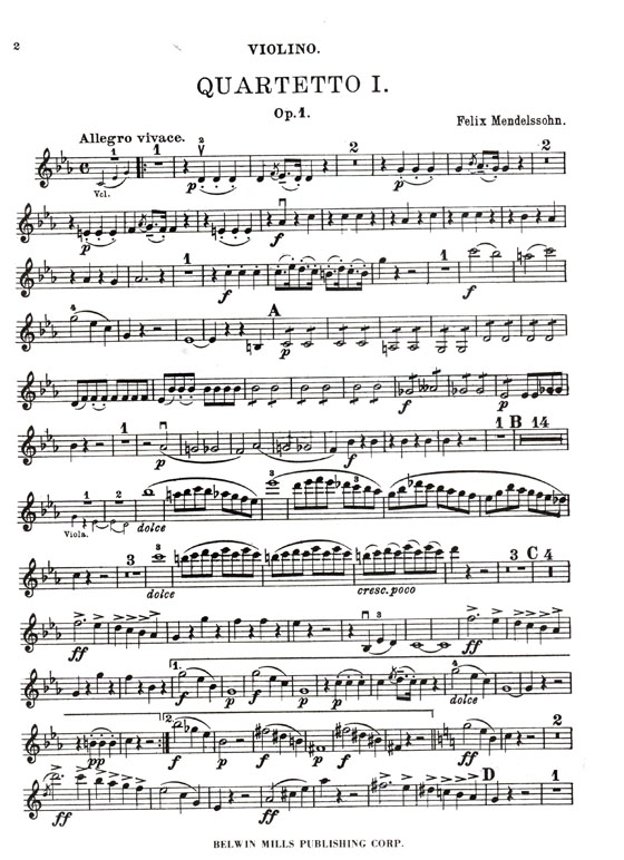 Mendelssohn【Piano Quartet No. 1 in C Minor , Opus 1】for Piano , Violin , Viola and Cello