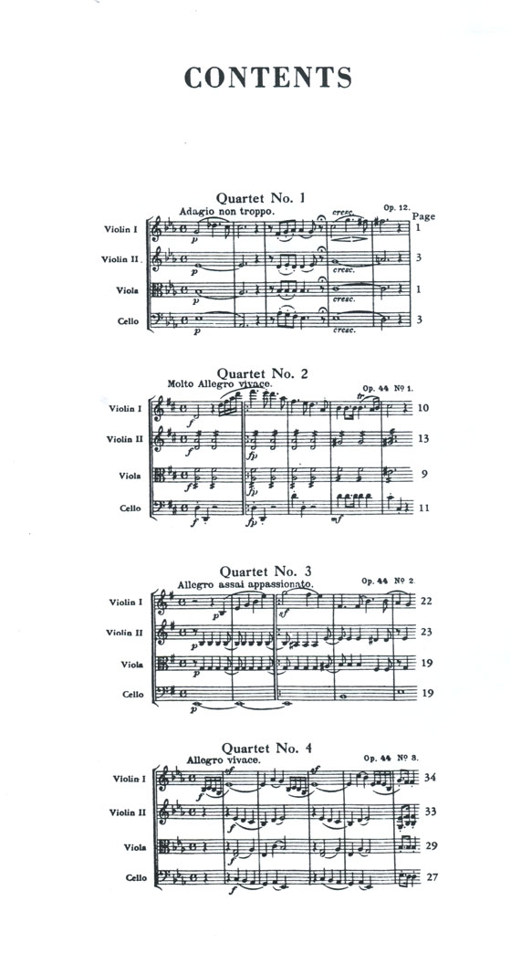 Mendelssohn【Quartets Op. 12 and Op. 44 Nos. 1 , 2 and 3】for Cello , Viola and Two Violins