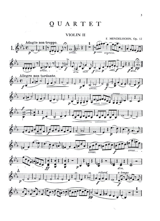 Mendelssohn【Quartets Op. 12 and Op. 44 Nos. 1 , 2 and 3】for Cello , Viola and Two Violins