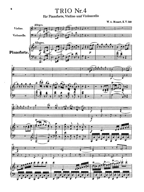 Mozart【Trio No. 4  in C Major , K. 548 】for Violin , Cello and Piano