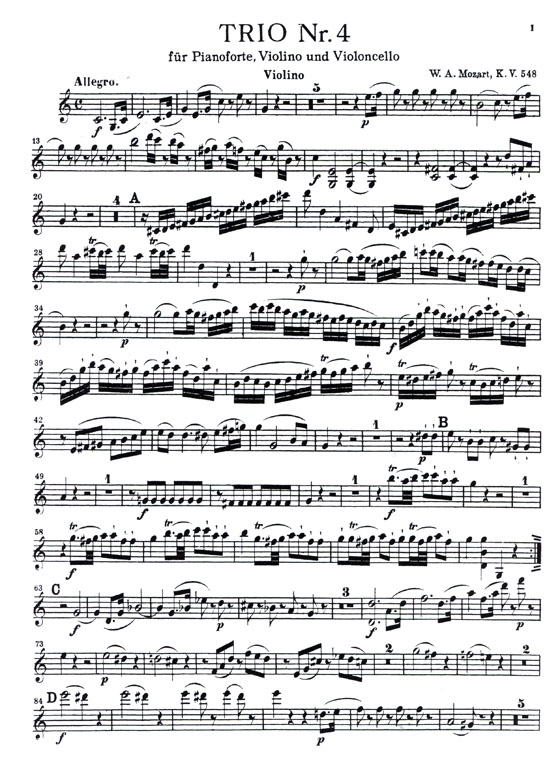 Mozart【Trio No. 4  in C Major , K. 548 】for Violin , Cello and Piano