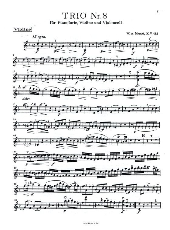 Mozart【Trios No. 8 in D Minor , K. 442 】for Piano , Violin and Cello Mozart【Trios No. 8 in D Minor , K. 442 】for Piano , Violin and Cello