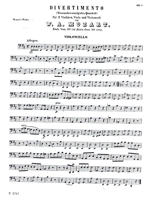 Mozart【3 Divertimenti】for Two Violins , Viola and Cello , K. 136 , K. 137 , K. 138 Full Score Mozart【3 Divertimenti】for Two Violins , Viola and Cello , K. 136 , K. 137 , K. 138 Full Score
