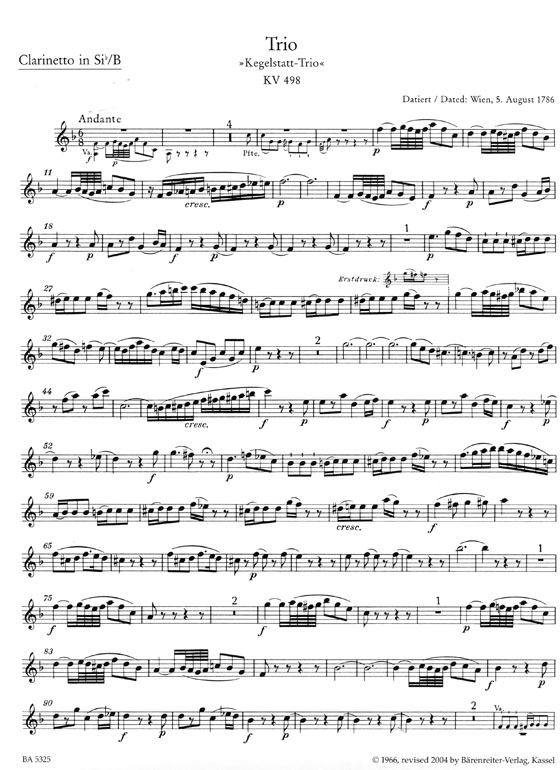 Mozart【Trio in E- flat Major , Kegelstatt-Trio 】for Piano , Clarinet and Viola , KV 498 Mozart【Trio in E- flat Major , Kegelstatt-Trio 】for Piano , Clarinet and Viola , KV 498