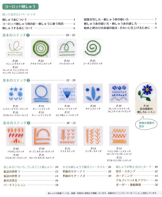 刺しゅうの基礎 － ステッチの詳しい刺し方と作品＆図案350