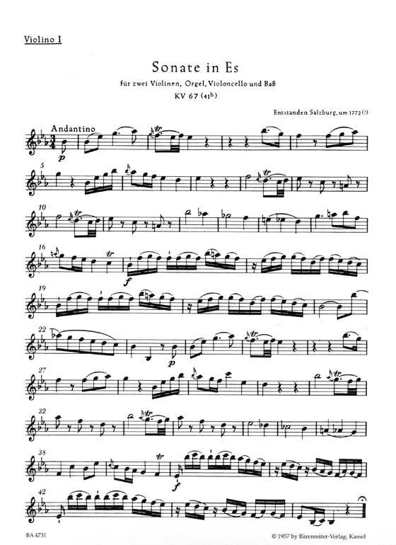 Mozart Complete Church Sonatas【Ⅰ】Nine Sonatas for two Violins,Organ,Violoncello /Bass ,   KV 67、KV 68、KV 69、KV 144、KV 145、KV 212、KV 241、KV 224、KV 225