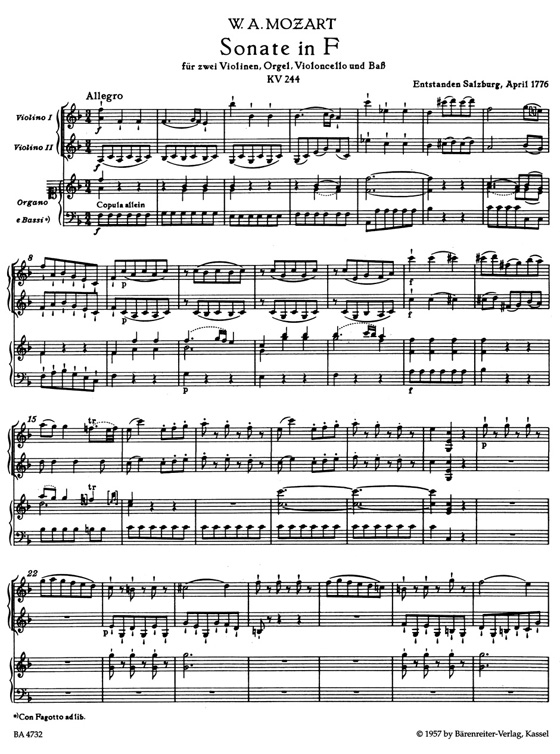 Mozart Complete Church Sonatas【Ⅱ】Five Sonatas for two Violins,Organ,Violoncello /Bass , K. 244、K. 245、K. 274、K. 328、K. 336