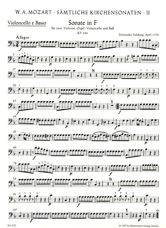 Mozart Complete Church Sonatas【Ⅱ】Five Sonatas for two Violins,Organ,Violoncello /Bass , K. 244、K. 245、K. 274、K. 328、K. 336