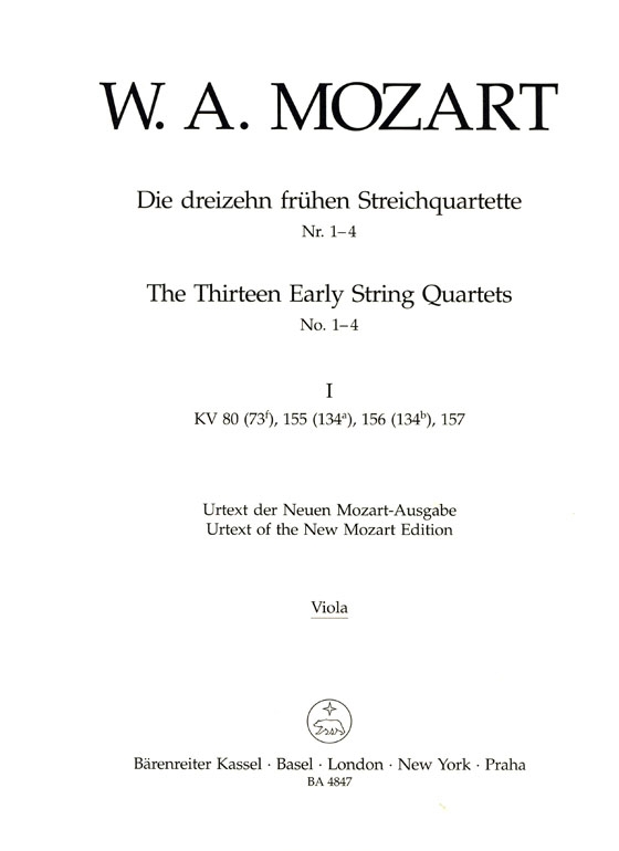 Mozart The Thirteen Early String Quartets No. 1-4【Ⅰ】K. 80、K.155、K.156、K. 157