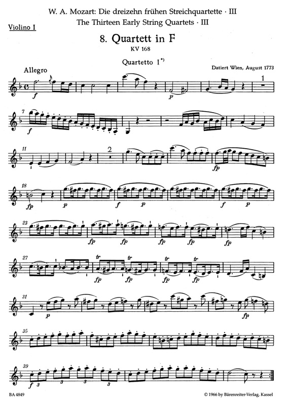 Mozart The Thirteen Early String Quartets No. 8-10【Ⅲ】K. 168、K. 169、K. 170